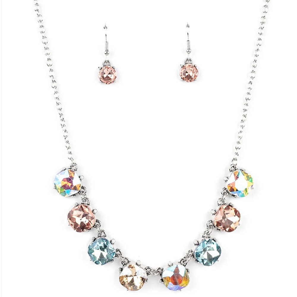NEW iridescent rhinestone necklace with free earrings
